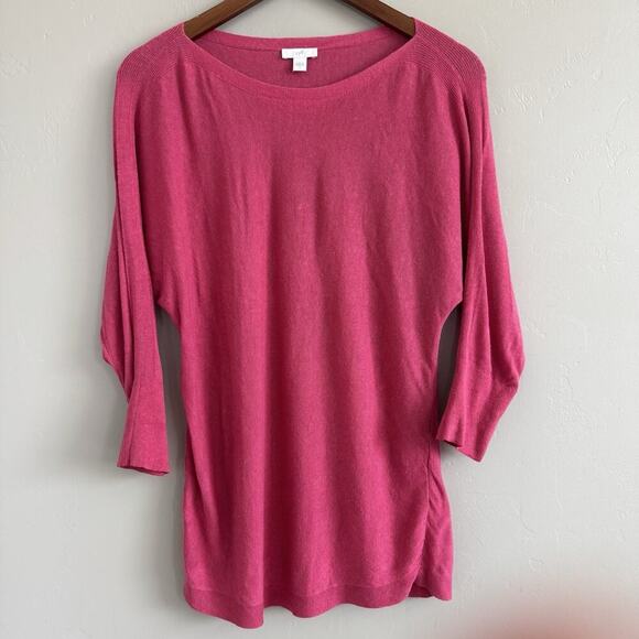 J. Jill Knit Sweater Linen Blend Woman’s S Pink Boat Neck Tunic 3/4 Sleeve - Picture 1 of 10
